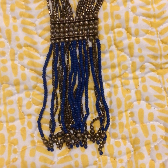 Purplish blue and gold necklace with tassels - Picture 5 of 5